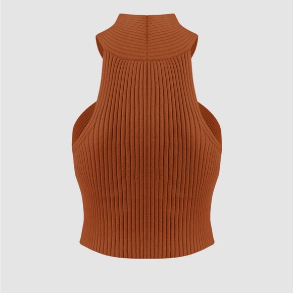 Cider Ribbed Cropped Halter Top Burnt Orange Large - Picture 2 of 6